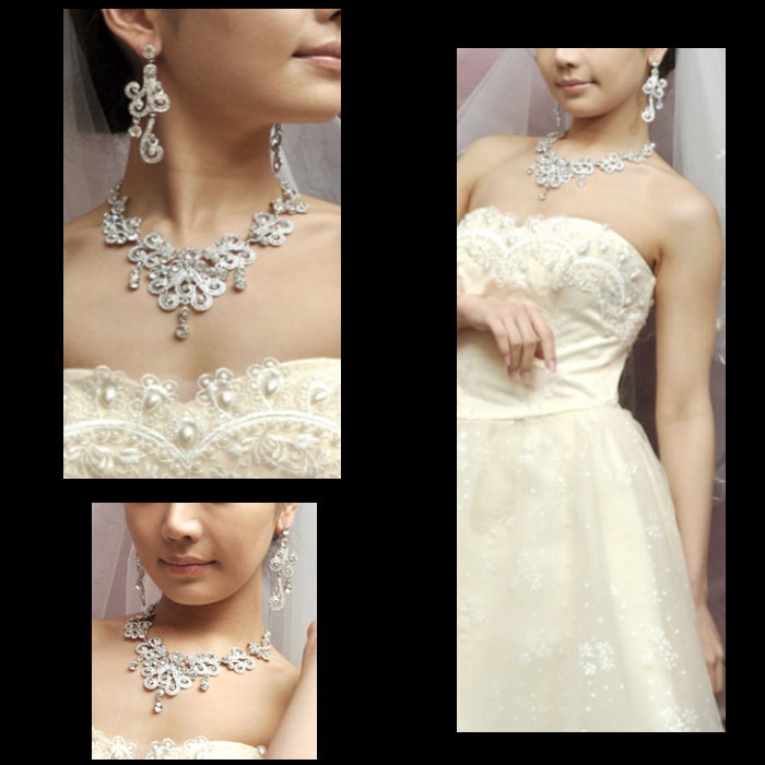 スワロフスキーネックレス/ピアスセットアクセサリー パーティー ドレス アクセサリー 二次会 結婚式 入学式 卒業式 ブライダル ウエディング