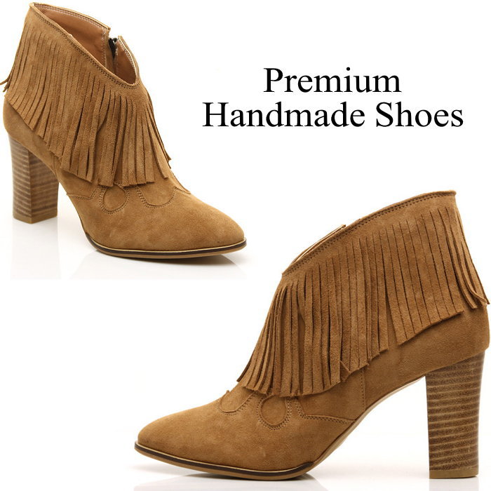 チャンキーヒール スエードレザー ブーツ フリンジ 本革ブーツ オーダーシューズ 靴通販SHARE