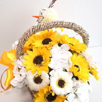オラフアレンジソープフラワー花かごひまわり26本タイプ薔薇はなかごバスケット薔薇かごローズかご