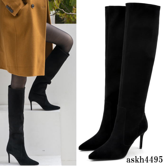 スエードレザーロングブーツ レディースブーツ 本革ブーツ 小さいサイズ 大きいサイズ