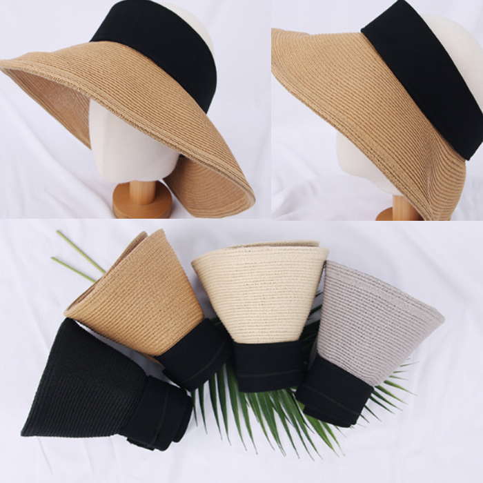 女優帽つば広麦わらサンキャップサン...