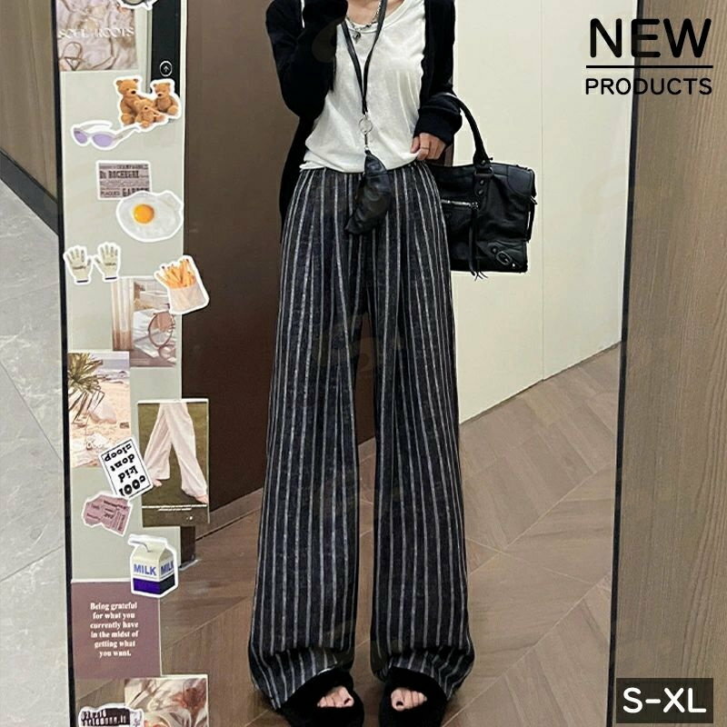 Rakuten - パンツ レディース ボトムス 春 夏 ワイドパンツ イージーパンツ 楽ちん ゆったり レディース ロング 低身長 高身長 ワイドパンツ 夏 楽ちん ゆったり おしゃれ ゆったり 大きいサイズ 美脚 新作 リラクシー ストライプ