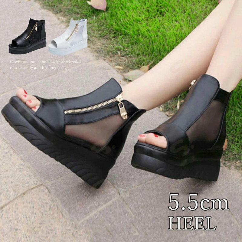 Sandal Boots - オープントゥ ブーツサンダル レディース 歩きやすい 厚底サンダル 疲れない おしゃれ 美脚脚長サンダル 韓国夏 シアーブーツ 痛くない シューズ 軽量靴 涼しいMENGH-001