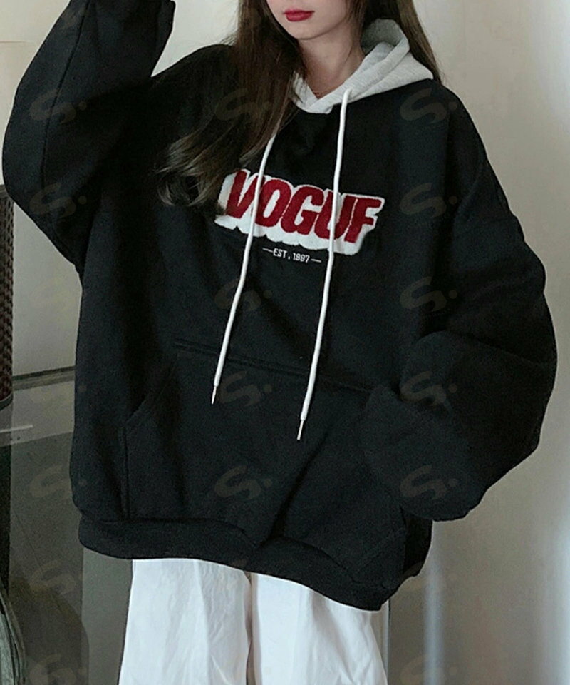 樂天商城 - BF風パーカー ゆったり裏起毛フーディー フード付きスウェット ビッグシルエット プルパーカー 韓国風トップス 英字ロゴロングトレーナー 体型カバー 暖かい秋冬服90CHENXINI-003
