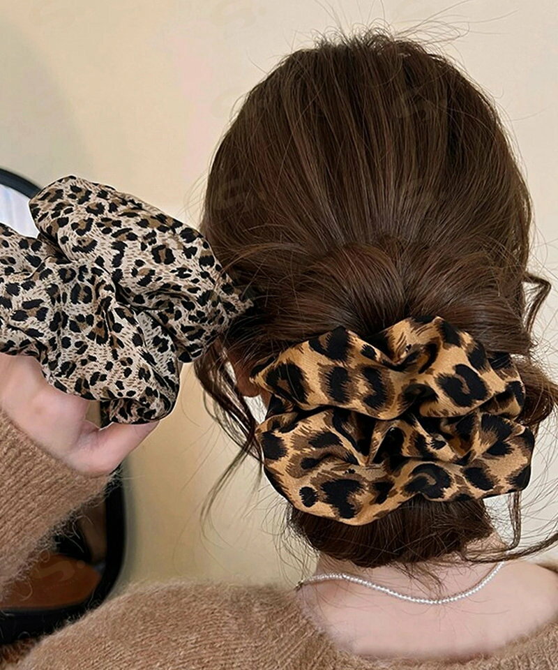 レオパード柄 ボリュームシュシュ 大きめ レディース 大人可愛い ヒョウ柄 ヘアゴ...