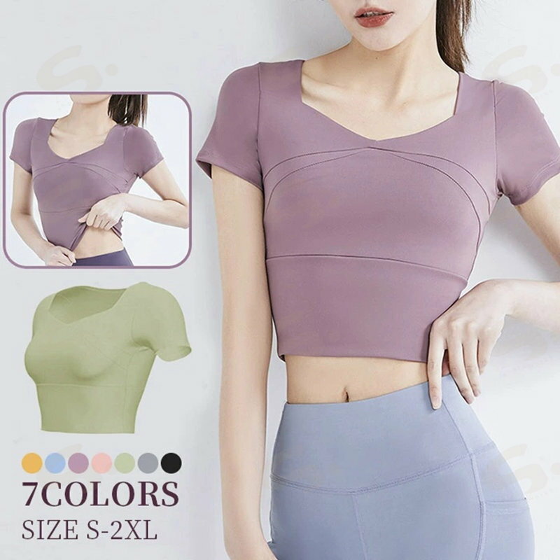 Ladies Wear - ヨガウェア レディース フィットネス スポーツウェア フィットネスウェア フィットネスシャツ ホットヨガ ヨガ T シャツ 半袖 カットソー 着回し ジョギング 吸汗速乾 女性 運動着 春夏秋冬 通気性 イエロー ブルー パープル ピンク グリーン グレー ブラック S/M/L/XL/2XL