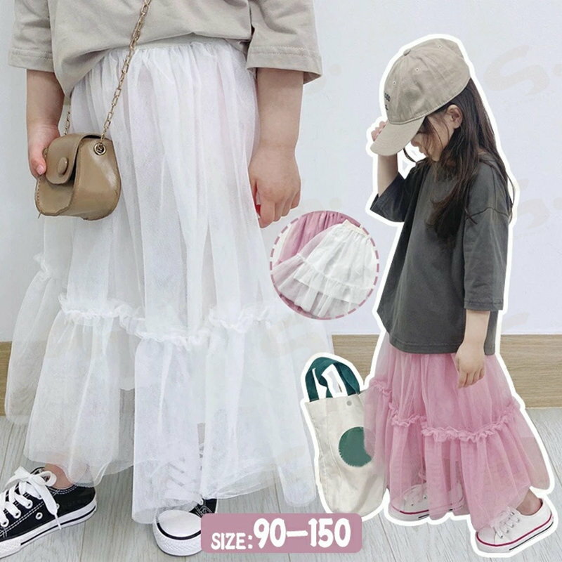 Rakuten - マキシ丈スカート キッズ 女の子 スカート チュールスカート フレアスカート チュチュスカート 女児 チュチュ ロング丈ワンピース ワンピース 通学 通園 ウエストゴム 子供用 春 夏 秋 冬 卒業式 卒園式 無地 ホワイト ピンク 90/100/110/120/130/140/150cm