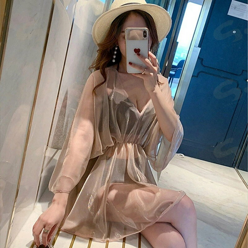 ビキニ レディース 水着 3点セット ショートパンツ ブラジャー ビーチウエア スイムウエア ギャザー 透け感 羽織り セクシー 夏 海 ビーチ デート 写真 女性用 プール セパレート 高校生 透け 旅行 無地 映え 体型カバー セパレート タンキニ フィットネス水着 shareworks-10034612 しぇあわーくす 楽天市場店 サンプル画像3