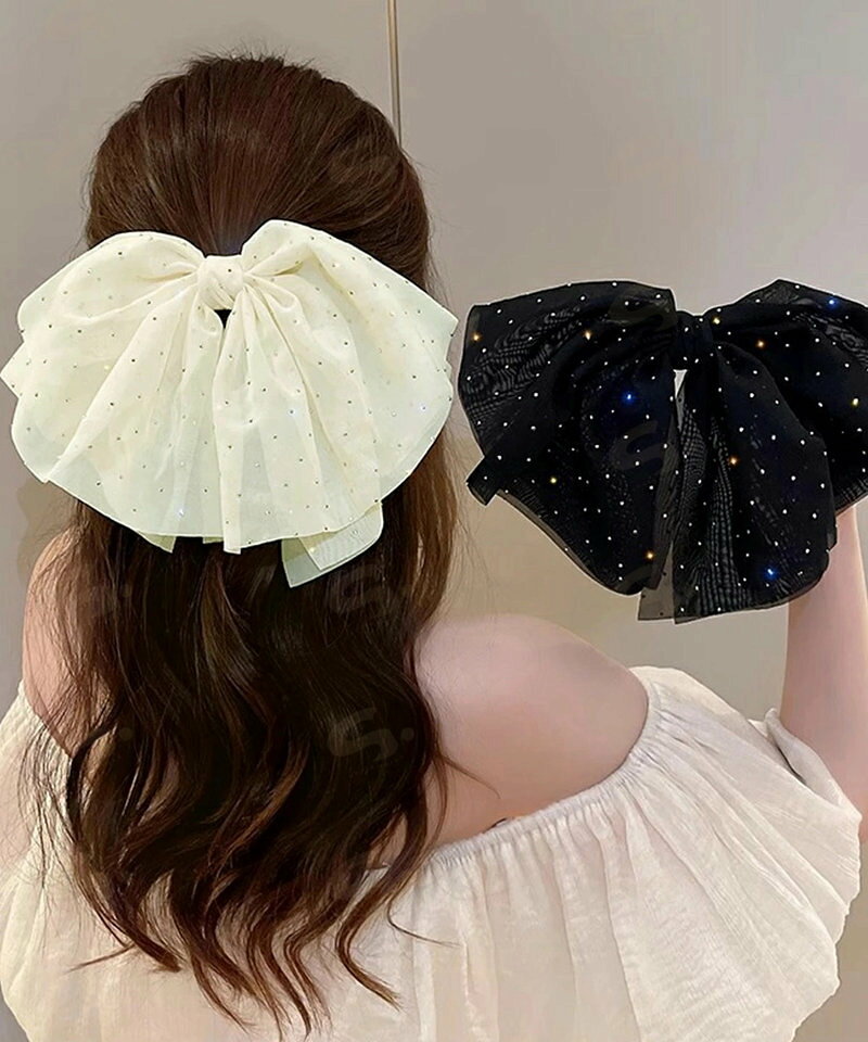 ビッグリボン バレッタ ヘアクリップ上品 おしゃれ ヘアアクセサリー レディース キラキラ まとめ髪 大人かわいい ヘアアレンジ 大きめ 髪飾り リボンクリップ88CXH-111