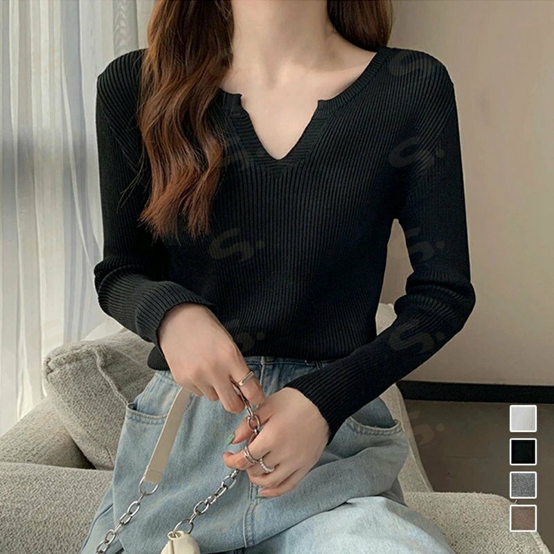 Rakuten - キーネック タイトリブニット 韓国風 ニットトップス 重ね着 大人可愛い ニットセーター きれいめ プルオーバー ニットソー 着やせ カジュアル おしゃれ85YN-900392
