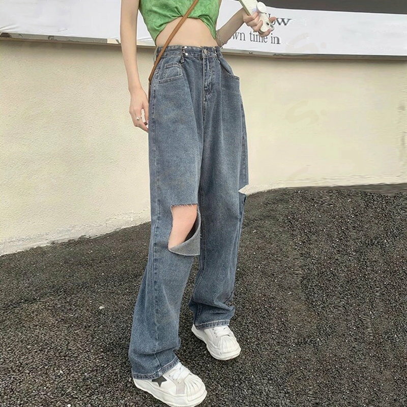 樂天商城 - デニムパンツ ダメージ ジーンズ 春夏秋 デニムワイドパンツ ハイウエストストレートパンツ おしゃれ レディース ロングパンツ着やせ 10代20代30代 ボトムス83HXXIN-001
