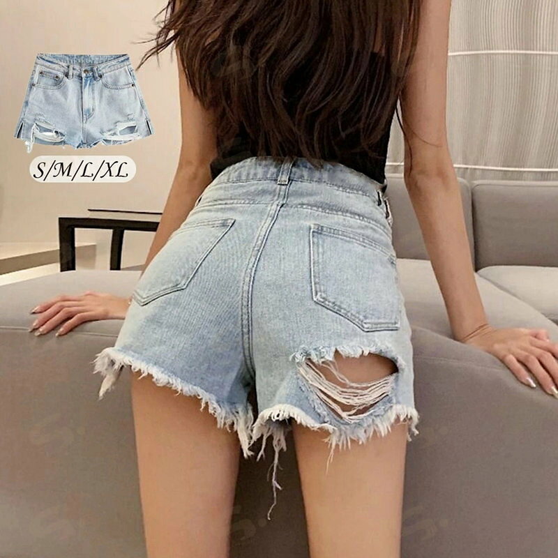 Rakuten - デニムショートパンツ ダメージレディース セクシー ミニデニムパンツ ハイウエスト カットオフ ジーンズ ホットパンツ おしゃれジーパン 美脚 脚長 着やせ 春夏86SHUTIAN-001