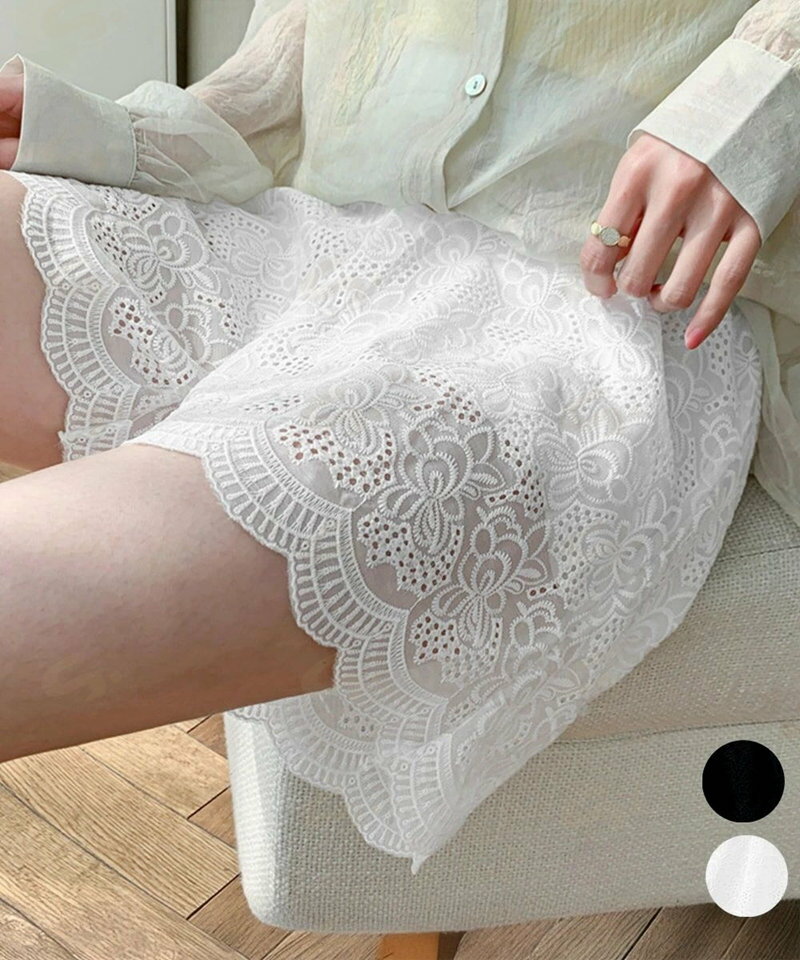 花柄レース ペチコートパンツ レディース スカラップペチパンツ夏服 透かしレースショートパンツきれいめ 大人可愛いインナーパンツ韓国風 チラ見え防止短パンおしゃれ87SHUOLANG-001