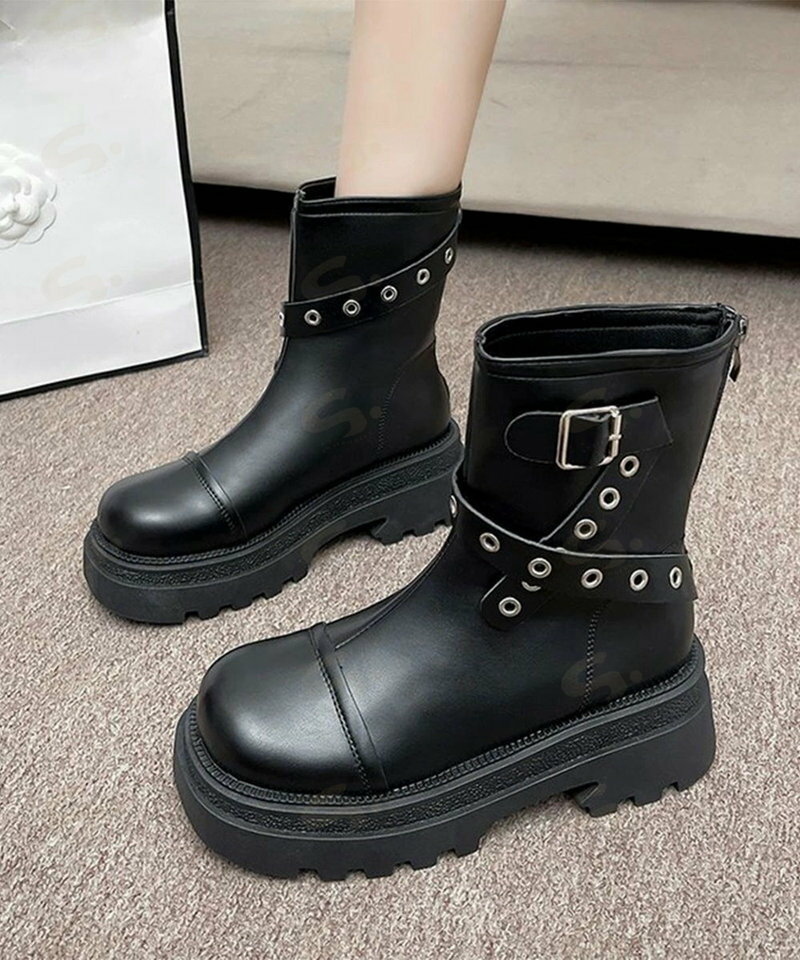厚底ショートブーツレディースベルトブーツ おしゃれ エンジニアブーツ 秋冬 歩きやすい トラックソールブーツ 美脚脚長シューズ滑りにくい カジュアル靴 疲れにくい miniministore 87TTMY-011 ランキング受賞