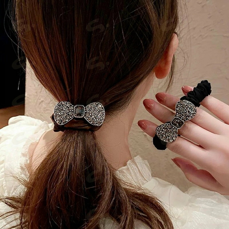 髮束 - ヘアゴム ヘアリング キラキラ シュシュ レディース 大人可愛い ヘアアクセサリー おしゃれ リボン 髪留め 髪飾り お洒落 ラインストーン まとめ髪 オルチャン miniministore 82HARU-016