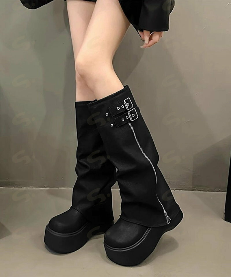 カバーロングブーツ厚底 ルーズシルエット レディース フレアワイドシャフト ワークブーツ ストリート風 お洒落 エンジニアブーツ 歩きやすい 美脚脚長かっこいい靴 miniministore 83RAJL-016 ランキング受賞