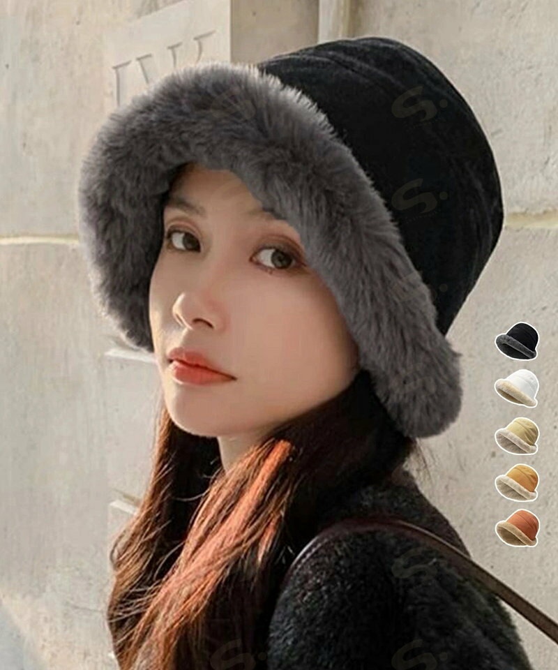 バケットハット レディース ファー帽子冬 もこもこ ボアハット 厚手 韓国 ボア帽子...