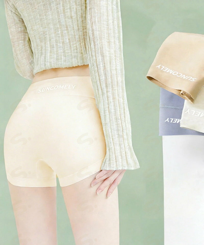 ペチパンツ シームレス ボクサーショーツ 無縫製インナーパンツ透け防止 ノーステッチショーツ バックロゴ付きインナーウェアフィット感 涼やか見せパン ハイウエスト84HEF-002