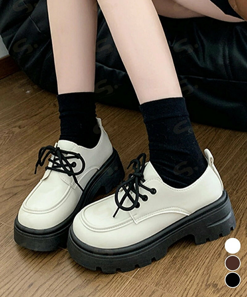 ドレスシューズ 厚底 レディース 学院風 ローファー レースアップシューズ 編み上げ レザー調 ローヒール 可愛い シンプル 歩きやすい 疲れない おしゃれ99GYXC-146