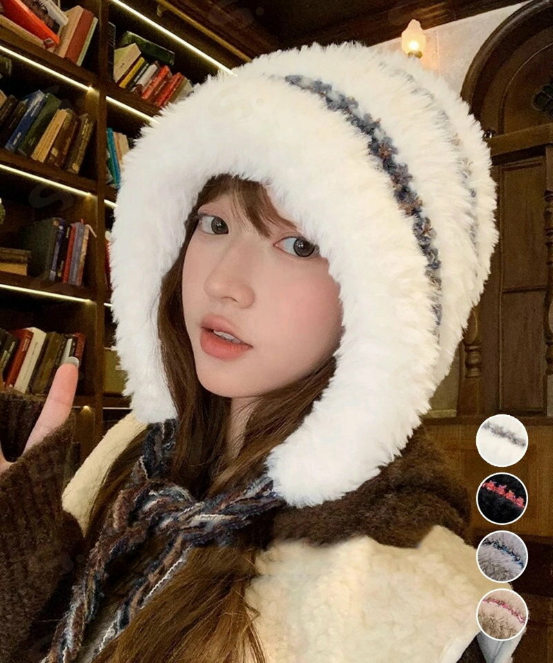 Knit Hat - 暖かいニット帽ファーキャップもこもこ帽子 ふわふわファー帽子 チクチクしないニットキャップ レディース毛糸帽子 大人可愛いボア帽子おしゃれ 韓国風帽子防風防寒保温97MAOZI-001
