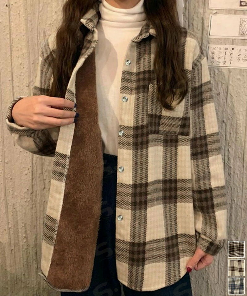 Rakuten - 裏起毛チェックシャツジャケット ゆったり レディース レトロ風 厚手シャツカーディガン あったたか長袖軽アウター カジュアル シャツアウター 体型カバー ふわふわ6YINGXIANG-001