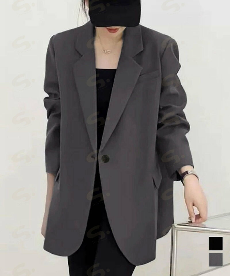 テーラードジャケット ゆったりレディース 1つボタン韓国風ジャケット 春夏秋軽アウター おしゃれ ベーシックスーツジャケット 通勤ライトアウターオフィスカジュアル90HHJ-001