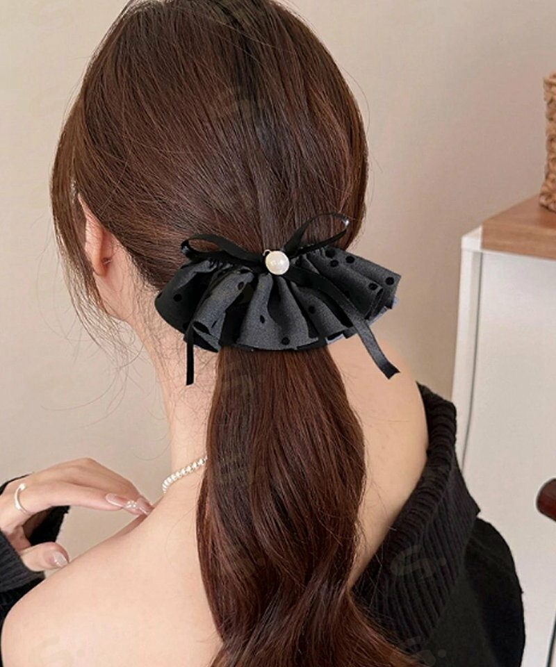 ドット柄 フリルリボン ヘアクリップ上品 おしゃれ ヘアアクセサリー レディース ...