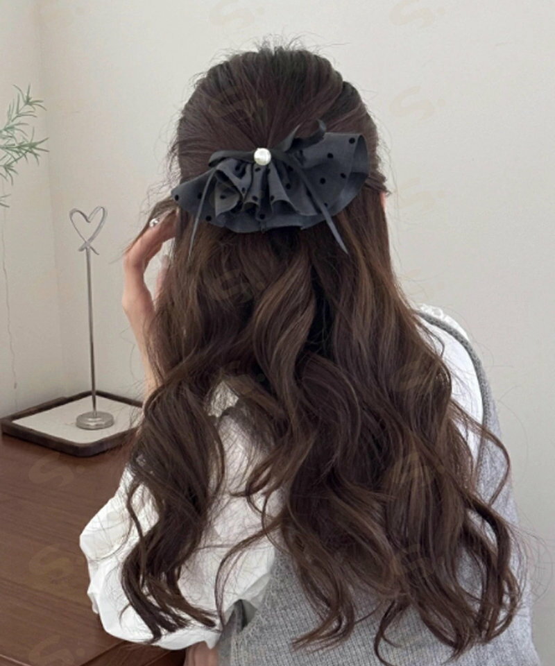 ドット柄 フリルリボン ヘアクリップ上品 おしゃれ ヘアアクセサリー レディース ...