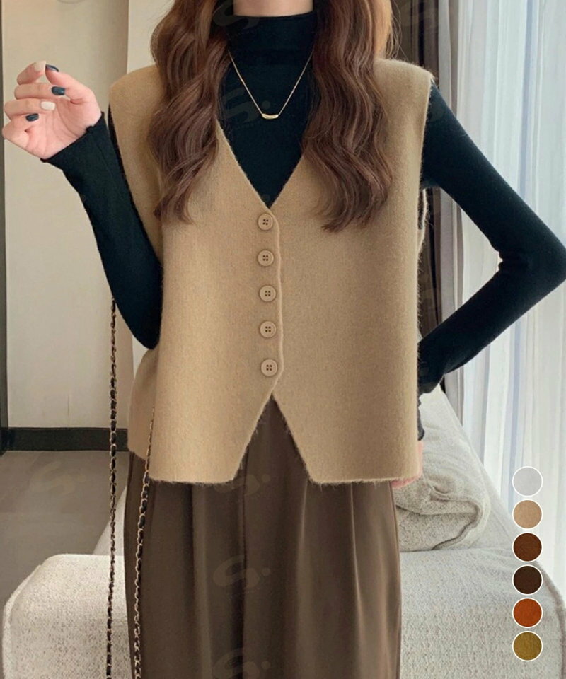 ニットベスト ニットジレ 重ね着 秋冬服 レディース Vネック ニットトップス 前開き チョッキ レイヤードベスト お洒落 ノースリーブ 着やせ 20代30代85YN-900604