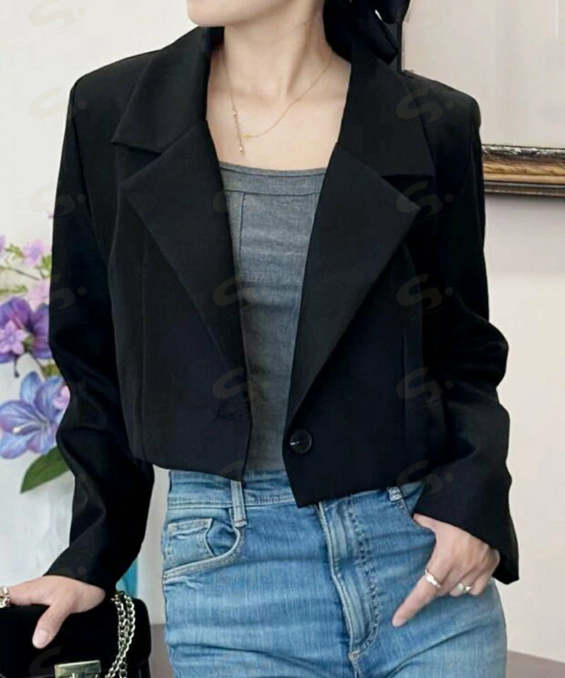 樂天商城 - ショート丈テーラードジャケット韓国風秋服 クロップド丈 長袖ジャケット ライトアウター 体型カバー レディース 羽織り 大人女子 通勤 無地 コンパクトシルエット89MEIHAN-002