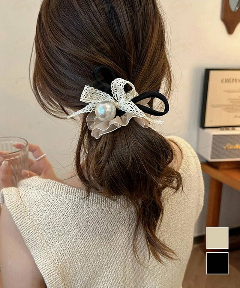 ヘアゴム シュシュ レース蝶結び 韓国風 レディース 髪飾り ヘアアレンジ ヘアアク...