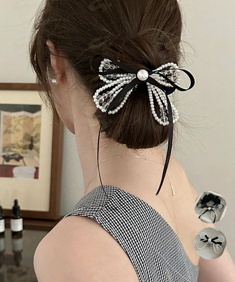 シュシュ クリップ パール 蝶結び レディース ヘアアクセサリー ヘアアレンジ 髪留...
