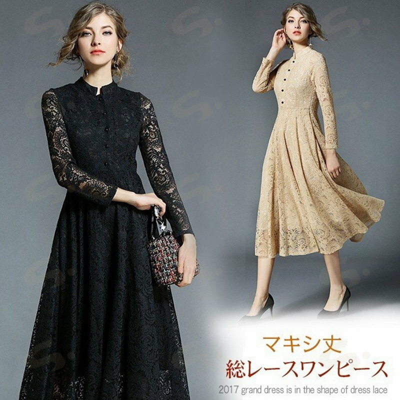 樂天商城 - ワンピース レディース 40代 春 夏 きれいめ フォーマルワンピース 結婚式 ドレス レースワンピース 長袖 Aラインロングワンピース パーティードレス 上品 ママワンピース オフィス フォマル ミモレ丈 長袖ワンピース カジュアル ゆったり お呼ばれ お出かけ 20代 30代