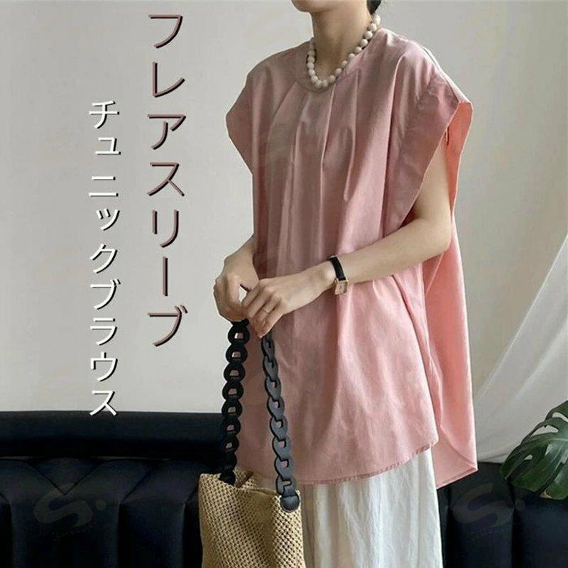 Rakuten - チュニック 半袖 春 夏 ブラウス チュニック丈 フレンチスリーブ フェミニン 体型カバー 夏 トップス 綿 チュニック 上品 エレガント 大人かわいい お洒落 着痩せ シンプル カジュアル 薄手 旅行 海 デート 20代 30代 40代