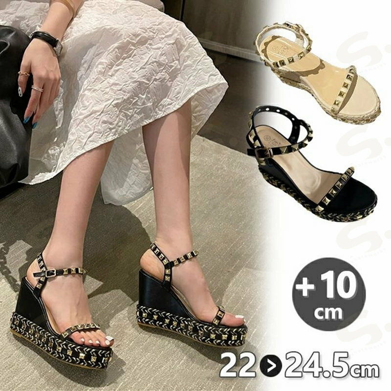 Straps - サンダル レディース 厚底 ウェッジソール 10cmヒール ハイヒール スタッズ グラディエーター 疲れない 可愛い きれいめ シューズ ウェッジサンダル ストラップ アンクルストラップ 春 夏 サマー 韓国 美脚 歩きやすい サマーサンダル 旅行