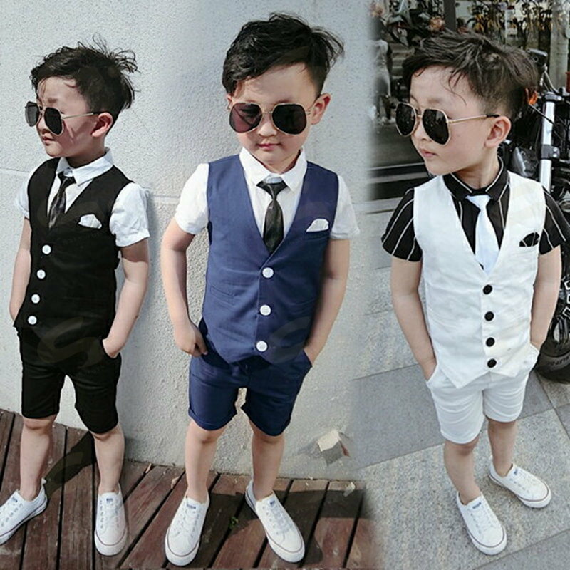子供 フォーマル 男の子 スーツ 男の子 フォーマルスーツ ベビースーツ 上下セット 子供 タキシード キッズ フォーマル 4点セット【ベスト+Tシャツ+ハーフパンツ+ネクタイ】 半袖 夏 子供服 洋服 発表会 結婚式 七五三 入学式 お宮参り 入学式 卒業式 送料無料