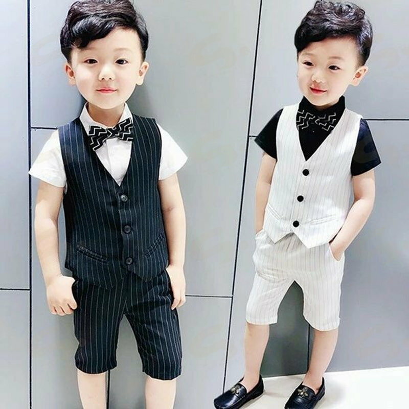 Suits, Tuxedos （Boys） - 男の子 スーツ フォーマルスーツ 2点セット子供 フォーマル ストライブ 発表会 結婚式 ベビースーツ 上下セット 子供 タキシード フォーマル ショートパンツ 子供服 ハーフパンツ ベスト 半袖 夏 子供服 卒園式 七五三 入学式 お宮参り 入学式 卒業式 送料無料