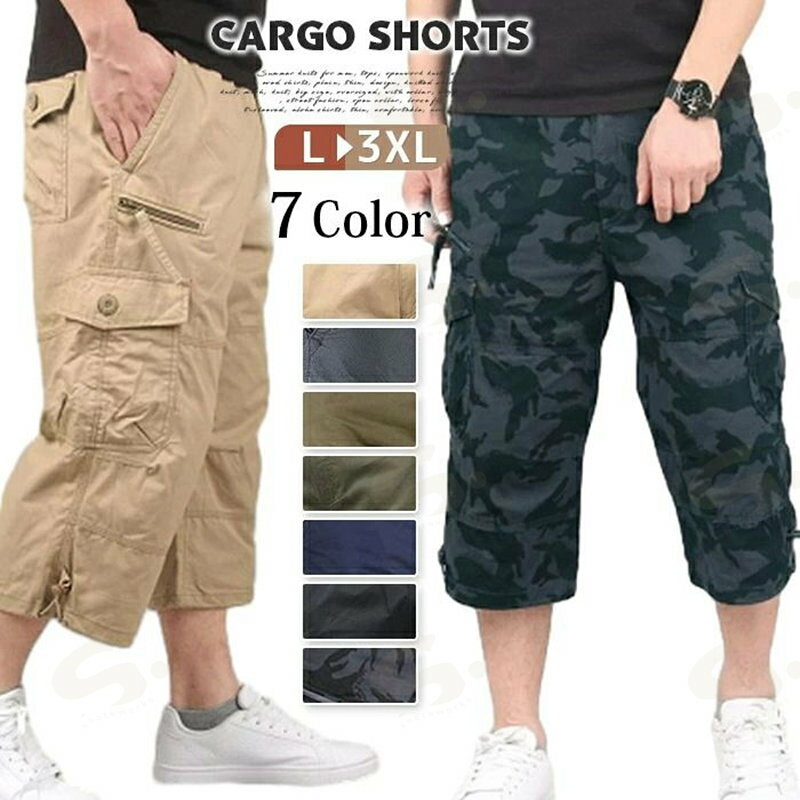 樂天商城 - カーゴパンツ メンズ クロップドパンツ 作業着 七分丈 メンズ 大きいサイズ ミリタリー パンツ ゆったり ポケット付き ひざ下 ワークパンツ
