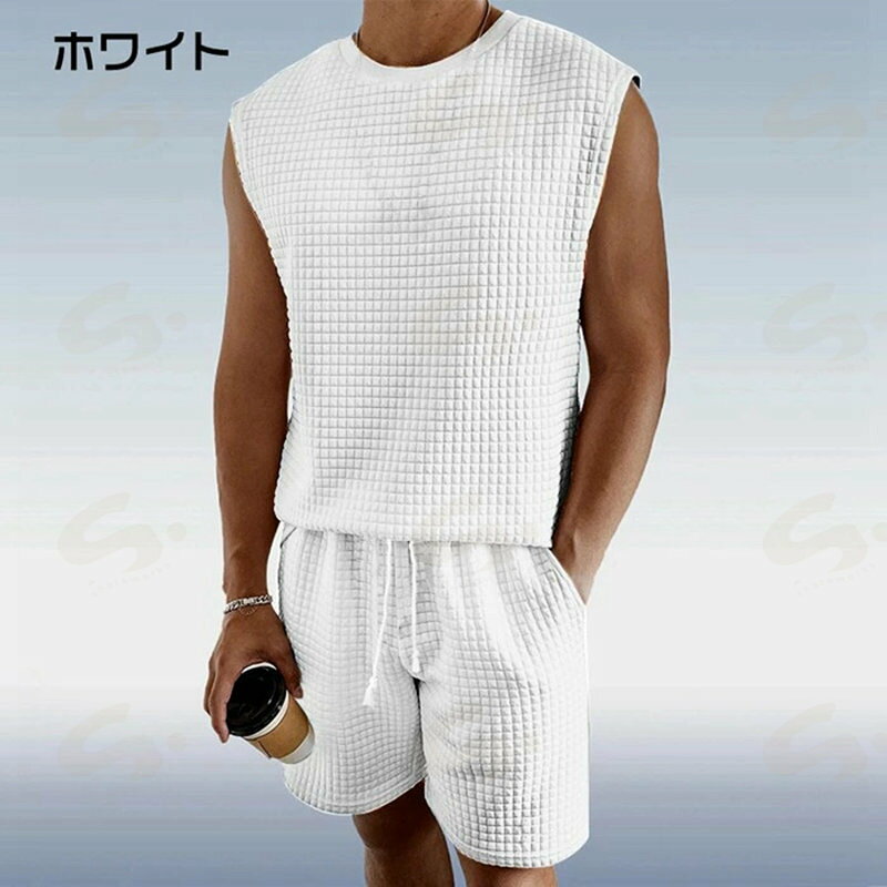セットアップ メンズ 上下セット ワッフル 凹凸 バスケットボールウェア ベスト ハ...