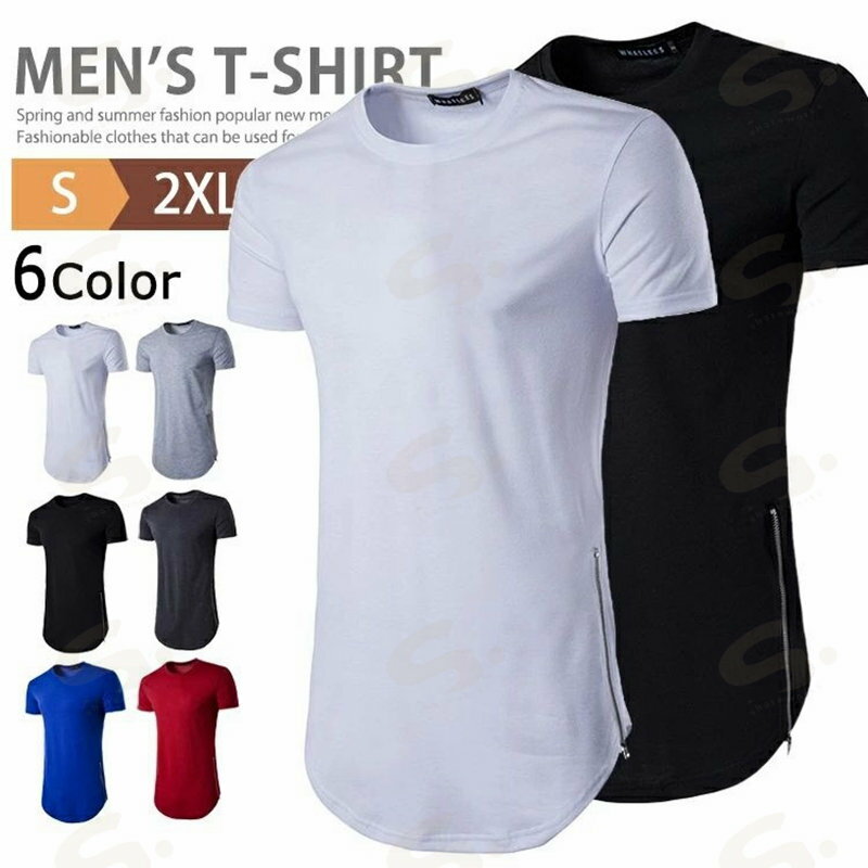 樂天商城 - サイドジップ Tシャツ メンズ レディース クルーネック カットソー 春夏 無地 半袖tシャツ ロング丈 トップス ティーシャツ サーマルTシャツ テールカット カジュアル アメカジ ストリート おうちコーデ ティシャツ おしゃれ スポーツ ダンス 父の日
