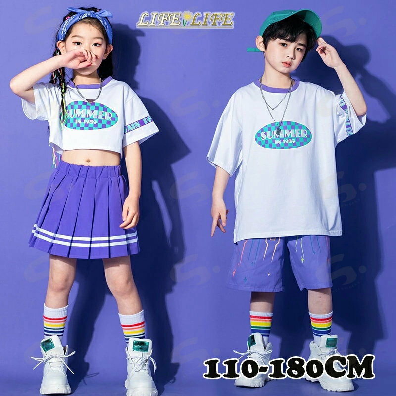 樂天商城 - 子供服 ダンス衣装 キッズ 半袖 ヒップホップ ジャズダンス セットアップ チアガールズ衣装 上下セット 女の子 男の子 キ 演出服 HIPHOP 運動会 応援団 体操服 ステージ衣装