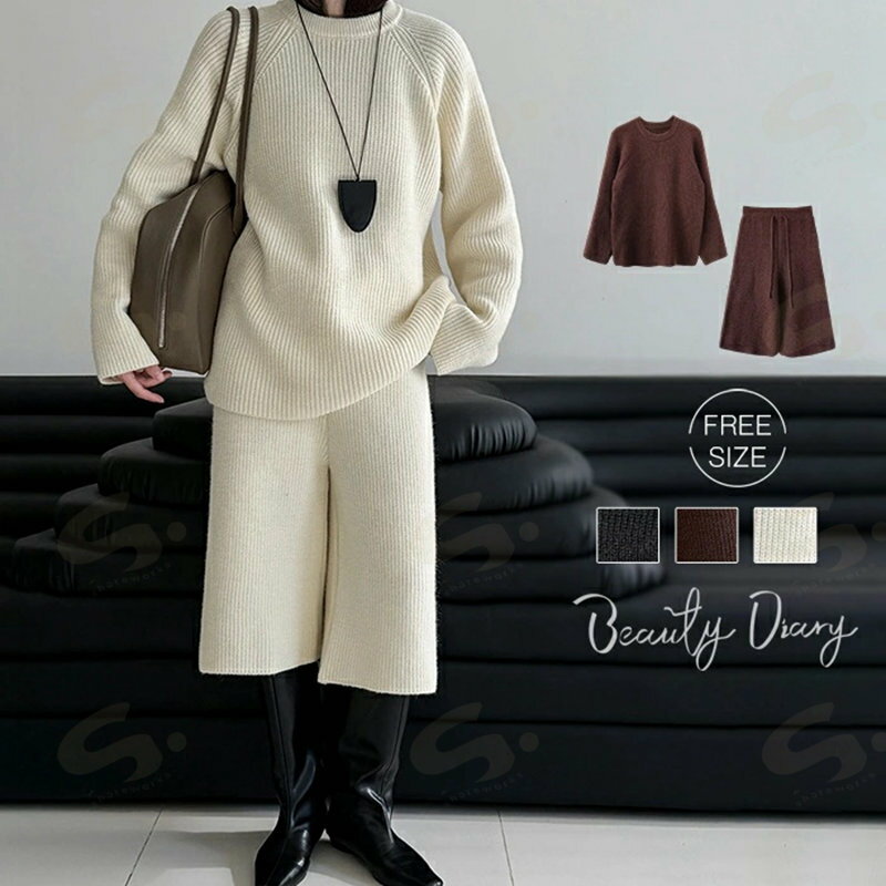 セットアップ ニット 五分丈 レディース 冬 ニットセットアップ リブ パンツセット ニットセーター プルオーバー クルーネック 2点セット ニットパンツ ハーフパンツ カットソー カジュアル ゆったり 体型カバー お洒落 着痩せ シンプル 通勤OL 通学 20代 30代 40代 50代
