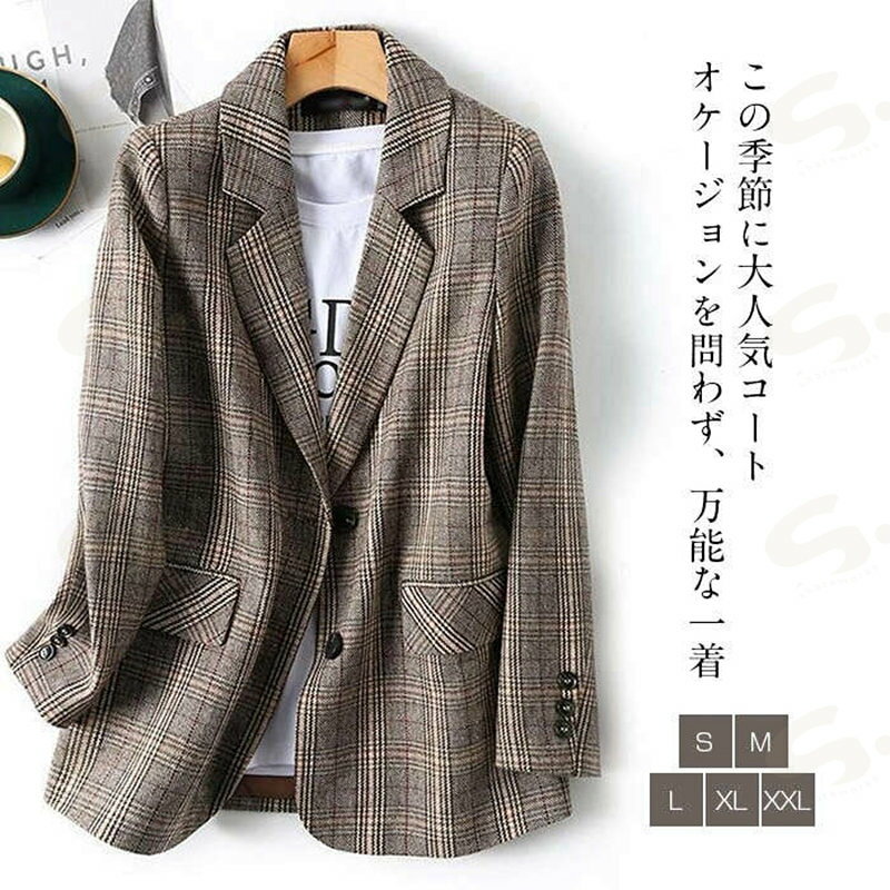 樂天商城 - スーツジャケット レディース 春秋 コート 40代 ビジネススーツ テーラードジャケット チェック柄 韓国風 アウトジャケット 通勤アウター オフィス 上品 30代 50代 着痩せ 体型カバー シンプル カジュアル おしゃれ 春 秋 長袖 通勤 OL 母の日 プレゼント 送料無料