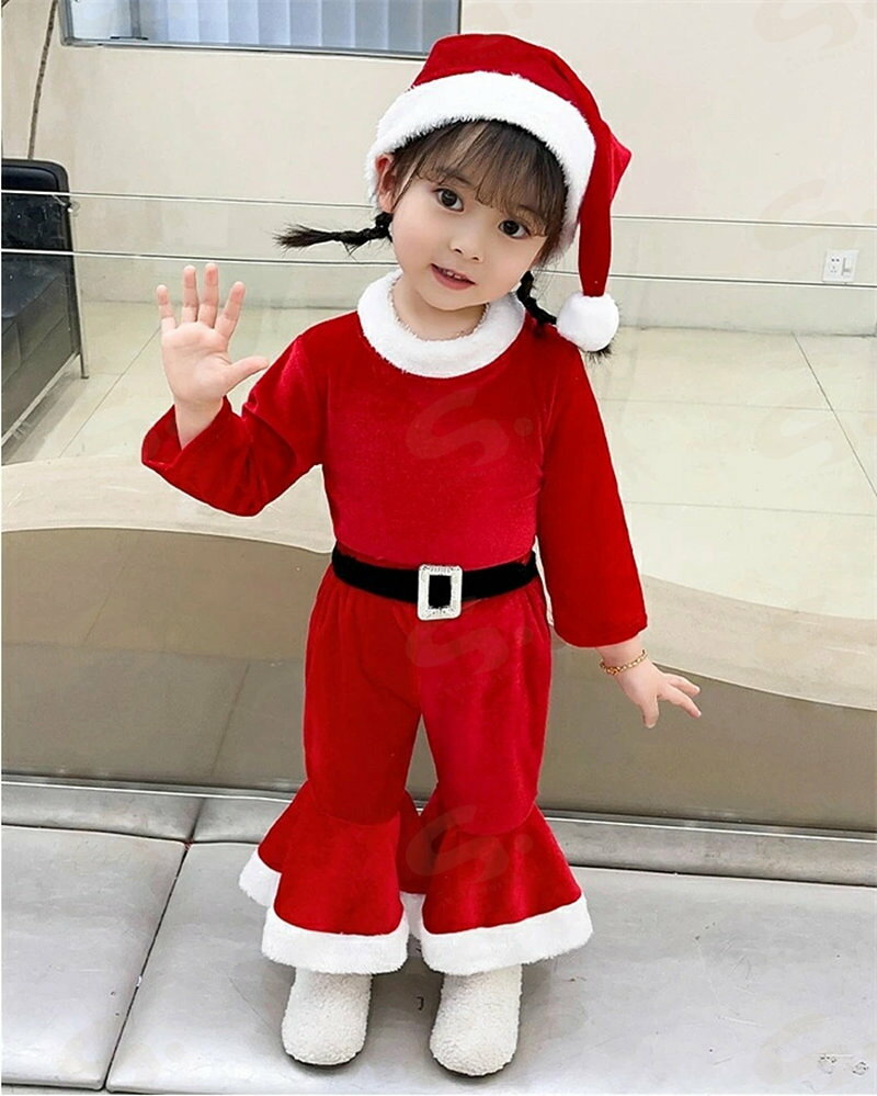 しぇあわーくす 楽天市場店のサンタ クリスマス クリスマス衣装 女の子 コスプレ ハロウィン トップス パンツ 帽子 秋冬 子供服 防寒 サンタ服 衣装 子供 キッズ サンタ コスチューム サンタクロース クリスマス学園祭 3点セット プレゼント 可愛い 遊園 90cm 100cm 110cm 120cm 130cm 140cm 150cm｜アングル2