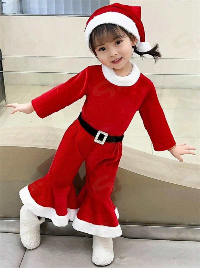 しぇあわーくす 楽天市場店のサンタ クリスマス クリスマス衣装 女の子 コスプレ ハロウィン トップス パンツ 帽子 秋冬 子供服 防寒 サンタ服 衣装 子供 キッズ サンタ コスチューム サンタクロース クリスマス学園祭 3点セット プレゼント 可愛い 遊園 90cm 100cm 110cm 120cm 130cm 140cm 150cm｜アングル3