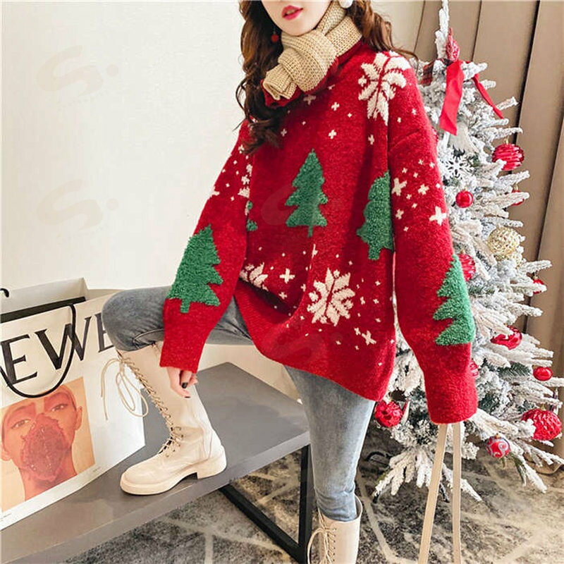 Rakuten - セーター レディース ニットセーター ニット クリスマスセーター クリスマス Xmas christmas 装飾 プルオーバー 肩落ち 長袖 トップス プルオーバー ニット ハイネック クリスマスツリー 雪柄 クリスマス ゆったり 秋冬 体型カバー おしゃれ カジュアル 可愛い 通勤