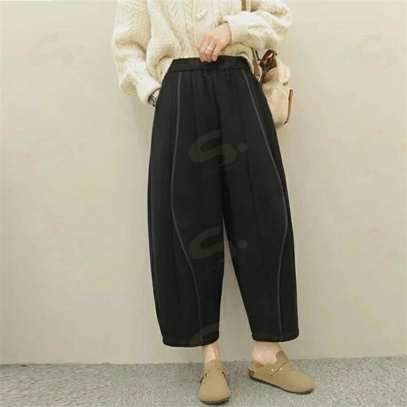 バルーンパンツ ワイドパンツ ロング レディース 黒 厚手 大きいサイズ ワイド ボトムス 秋 秋物 秋冬 シンプル きれいめ ブラック カジュアル 暖かい あったか 送料無料 ロングパンツ マキシ丈 通勤 日常 ゆったり 無地 体型カバー ウェストゴム