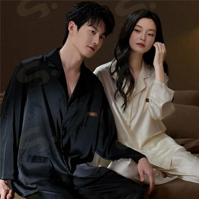 ペア パジャマ 合成シルク 長袖 男女2着 セット セットアップ カップル 春 秋 長袖トップス ルームウェア 夏 レディース 2点セット 高級 サテン メンズ 結婚祝い プレゼント ペアパジャマ 春夏 シルクの質感 おすすめ セクシー おしゃれ 人気 部屋着