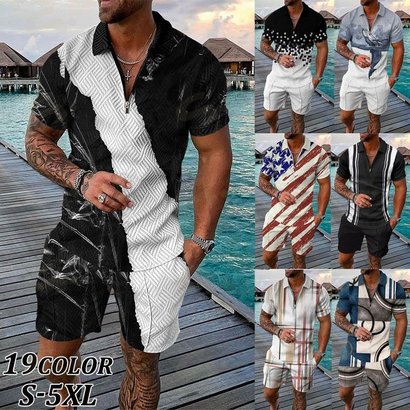 セットアップ メンズ 上下セット ジャージ スウェット 夏服 ポロシャツ Tシャツ 半袖 パンツ 短パン 5分丈 アロハシャツ ショートパンツ ハーフパンツ メンズ プルオーバー 2点セット 立ち襟 おしゃれ 柄Tシャツ 総柄 部屋着 運動着 通勤 カ