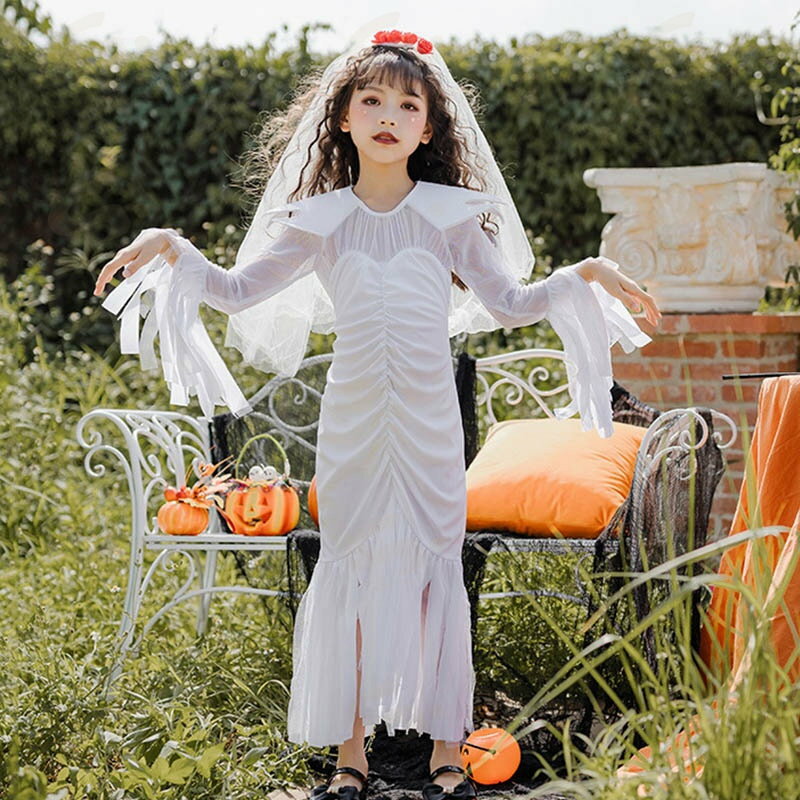 ハロウィン コスチューム 女の子 ワンピース キッズ 子供服 ドレス 鬼姫 鬼花嫁 ヴァンパィア コスプレ衣装 ホラー 幽霊 鬼 花嫁 ヴァンパイア ハロウィーン ゾンビ デビル 仮装 変装 Halloween 定番 女性用コスプレ 衣装 血まみれ ゾン